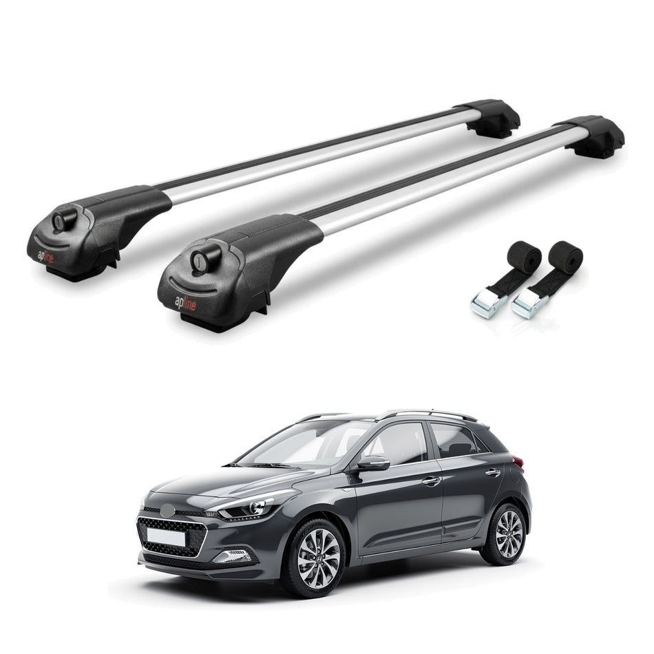 Roof Bars Compatible with Hyundai i20 II Active 2015-2020, Grey, 2 Bars with Straps.