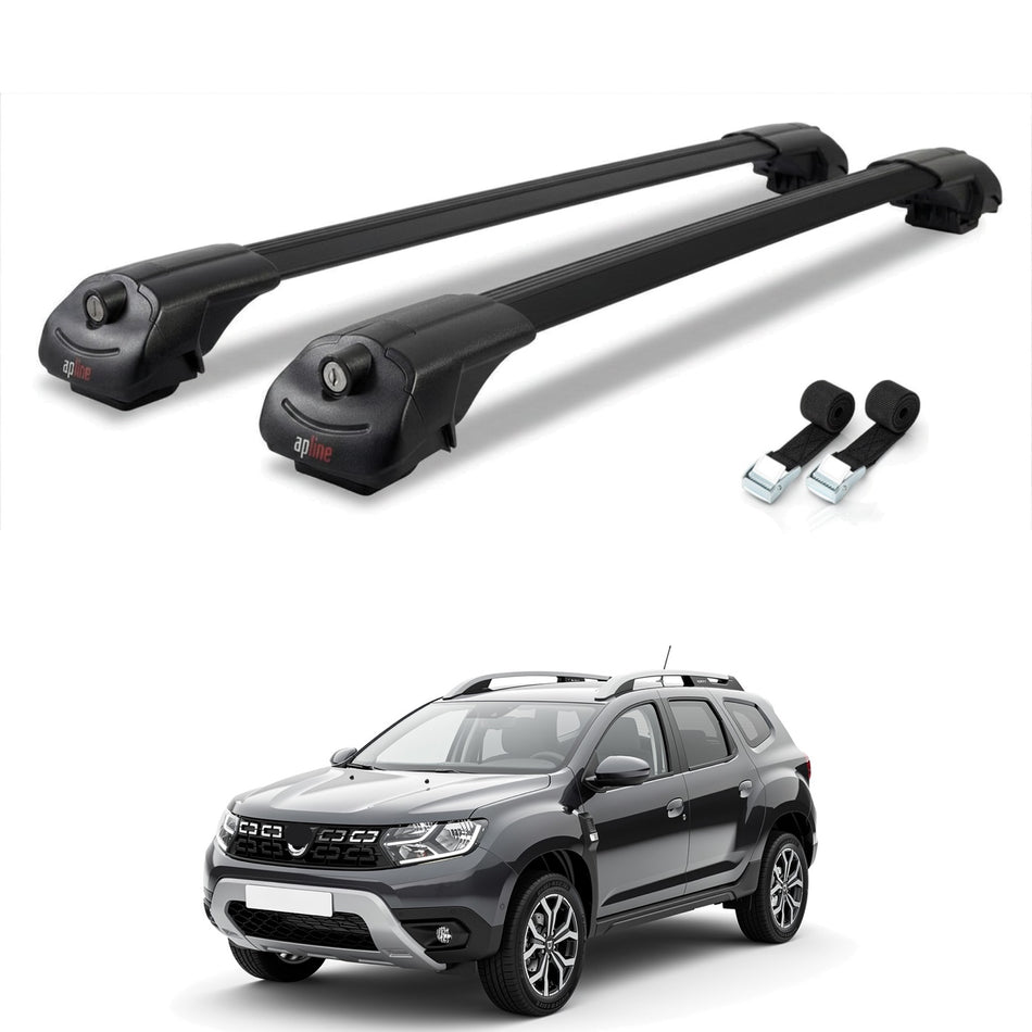 Roof Bars Compatible with Dacia Duster 3 (P1310) 2024-2025, Black, 2 Bars with Straps