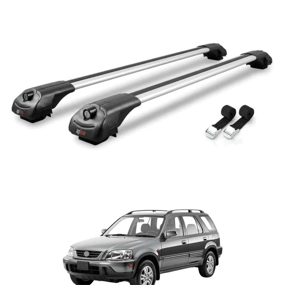 Roof Bars Compatible with Honda CR-V 1997-2001, Grey, 2 Bars with Straps.