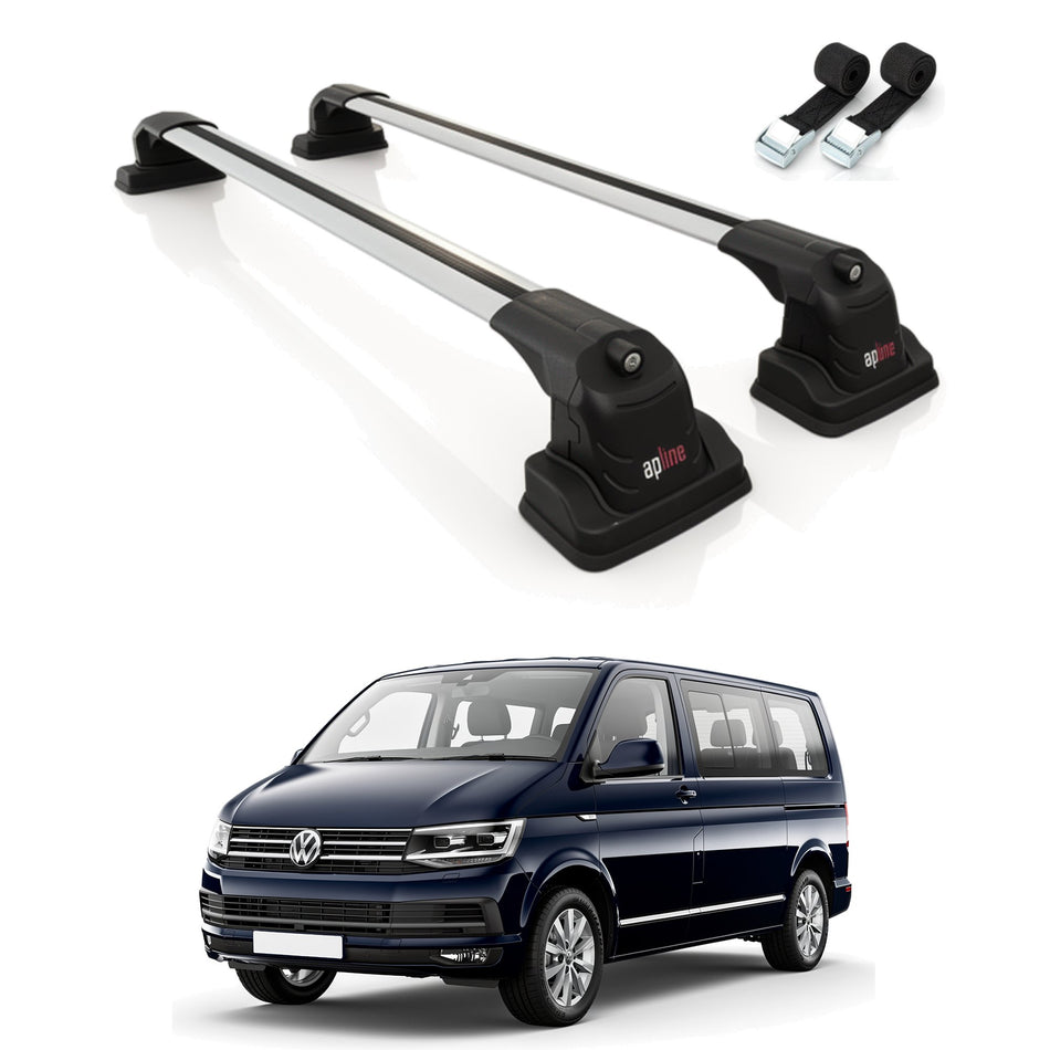 Roof Bars Compatible with Volkswagen Caravelle (T6) 2016-2022, Grey, 2 Bars with Straps
