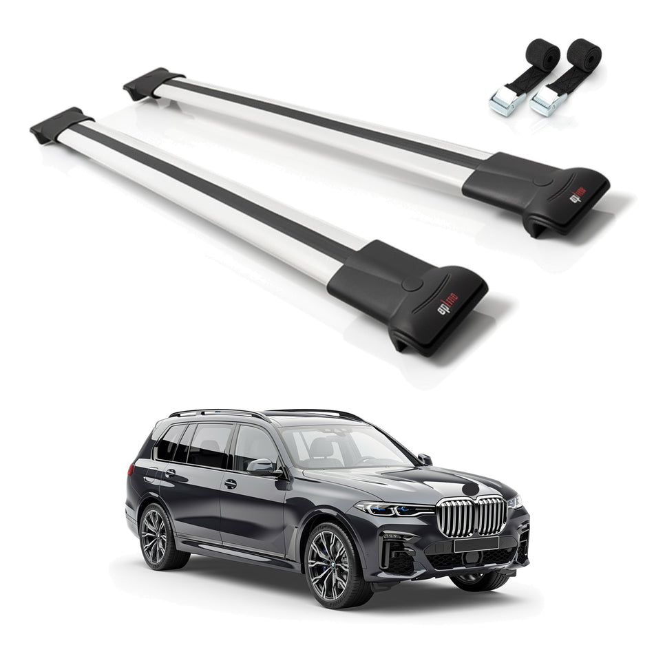Roof Bars Compatible with BMW X7 (G07) 2020-2025, Grey, 2 Bars with Straps