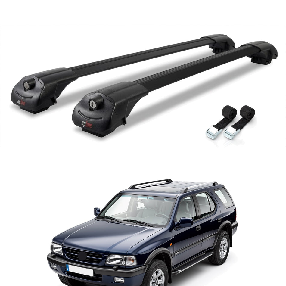 Roof Bars Compatible with Opel Frontera Sport 1992-1998, Black, 2 Bars with Straps