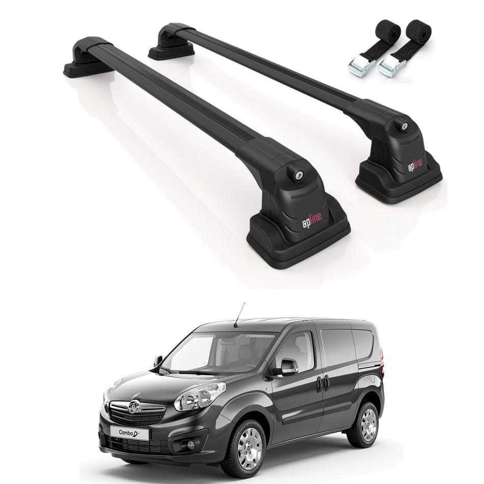 Roof Bars Compatible with Vauxhall Combo D 2012-2018, Black, 2 Bars with Straps