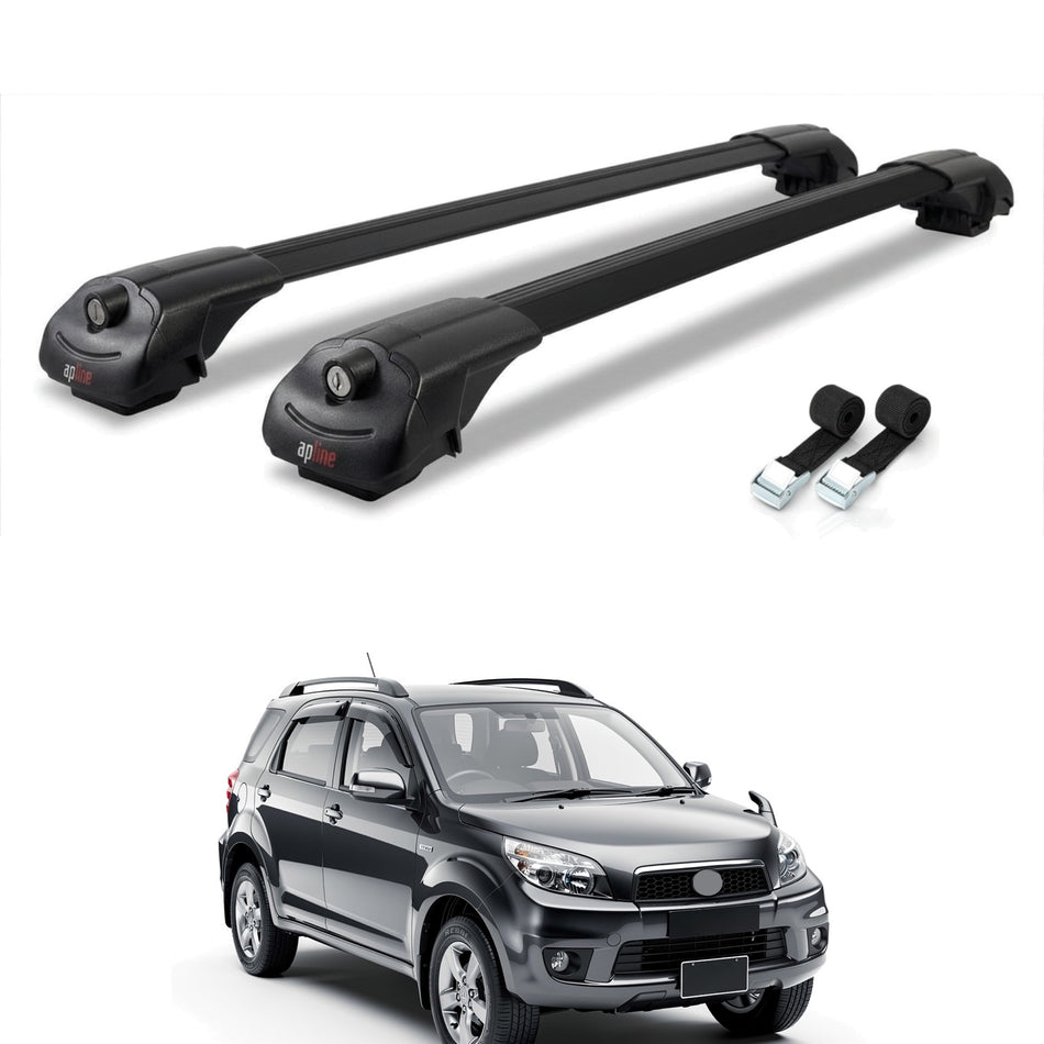Roof Bars Compatible with Toyota Rush 2006-2017, Black, 2 Bars with Straps