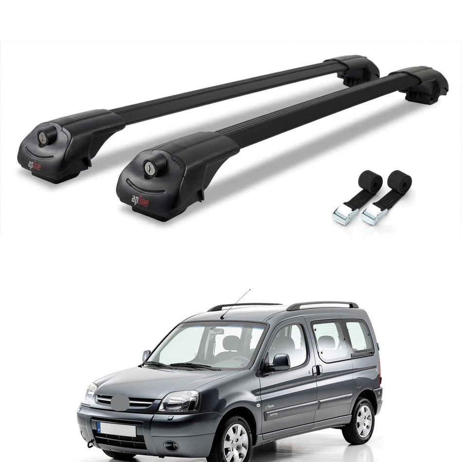 Roof Bars Compatible with Citroen Berlingo (M49) 1996-2003, Black, 2 Bars with Straps