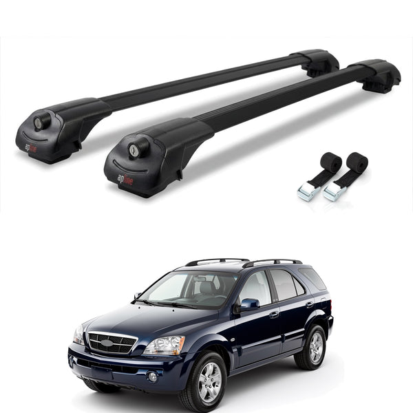 Roof Bars Compatible with Kia Sorento (BL) 2002-2009, Black, 2 Bars with Straps