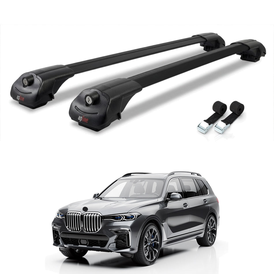 Roof Bars Compatible with BMW X7 (G07) 2020-2025, Black, 2 Bars with Straps