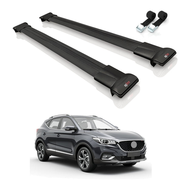 Roof Bars Compatible with MG ZS 2018-2024, Black, 2 Bars with Straps