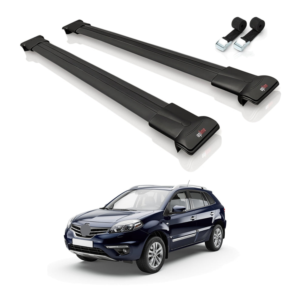 Roof Bars Compatible with Renault Koleos (HY) Post-Facelift 2012-2015, Black, 2 Bars with Straps