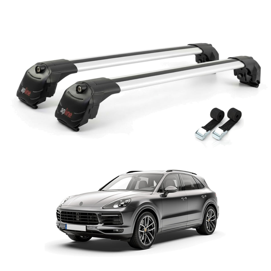 Roof Bars Compatible with Porsche Cayenne 3 (9YA) 2018-2025, Grey, 2 Bars with Straps