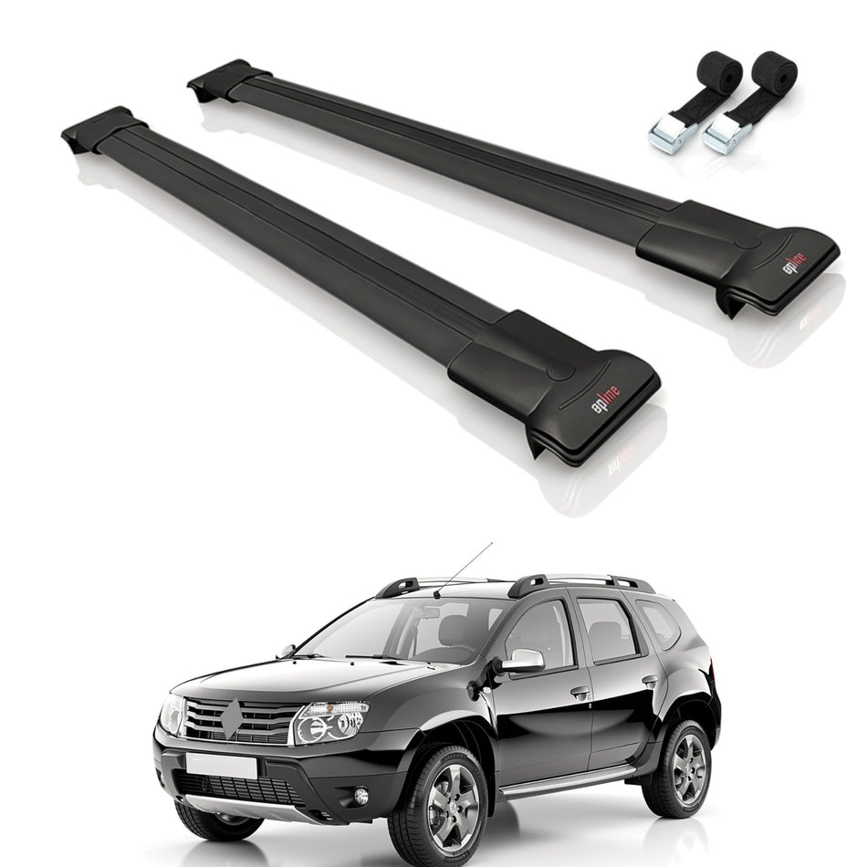 Roof Bars Compatible with Renault Duster (HS) Pre-Facelift 2010-2013, Black, 2 Bars with Straps