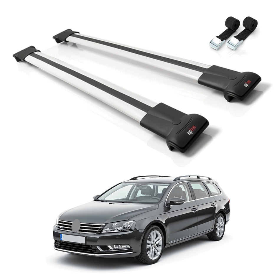Roof Bars Compatible with Volkswagen Passat B7 (3C) Variant 2010-2014, Grey, 2 Bars with Straps