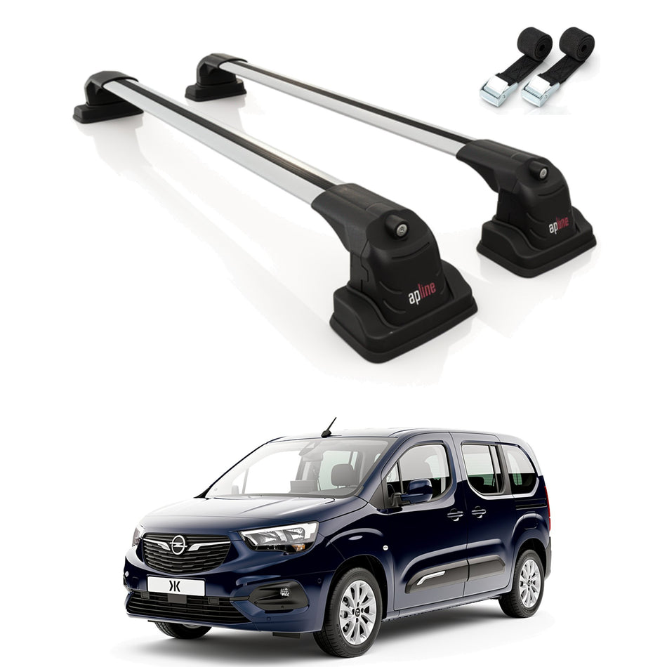 Roof Bars Compatible with Opel Combo Life 2019-2023, Grey, 2 Bars with Straps