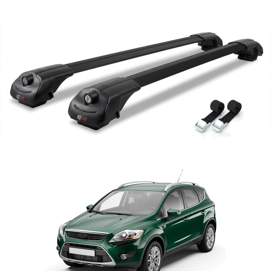 Roof Bars Compatible with Ford Kuga (C394) 2008-2012, Black, 2 Bars with Straps