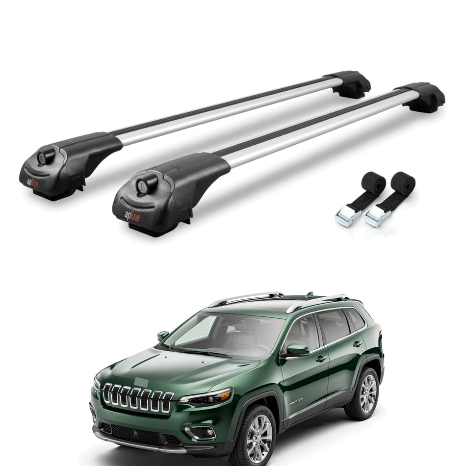 Roof Bars Compatible with Jeep Limited 2014-2025, Grey, 2 Bars with Straps.