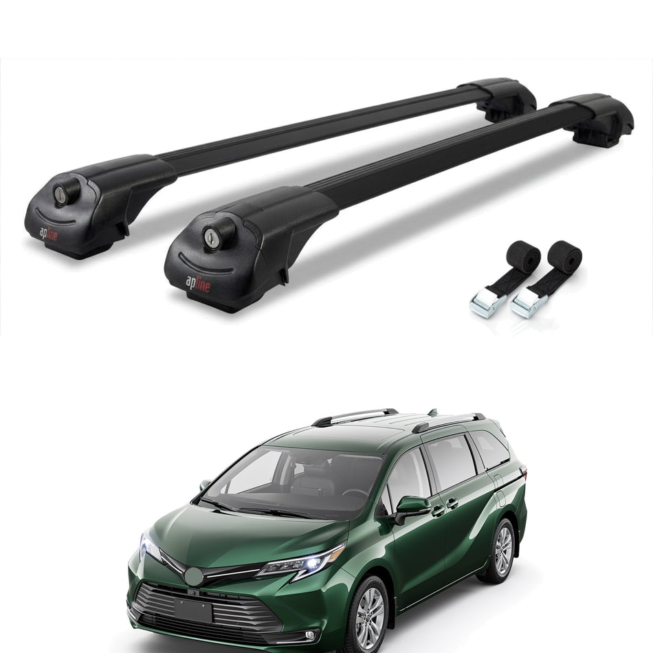 Roof Bars Compatible with Toyota Sienna 4 (XL40) 2021-2025, Black, 2 Bars with Straps