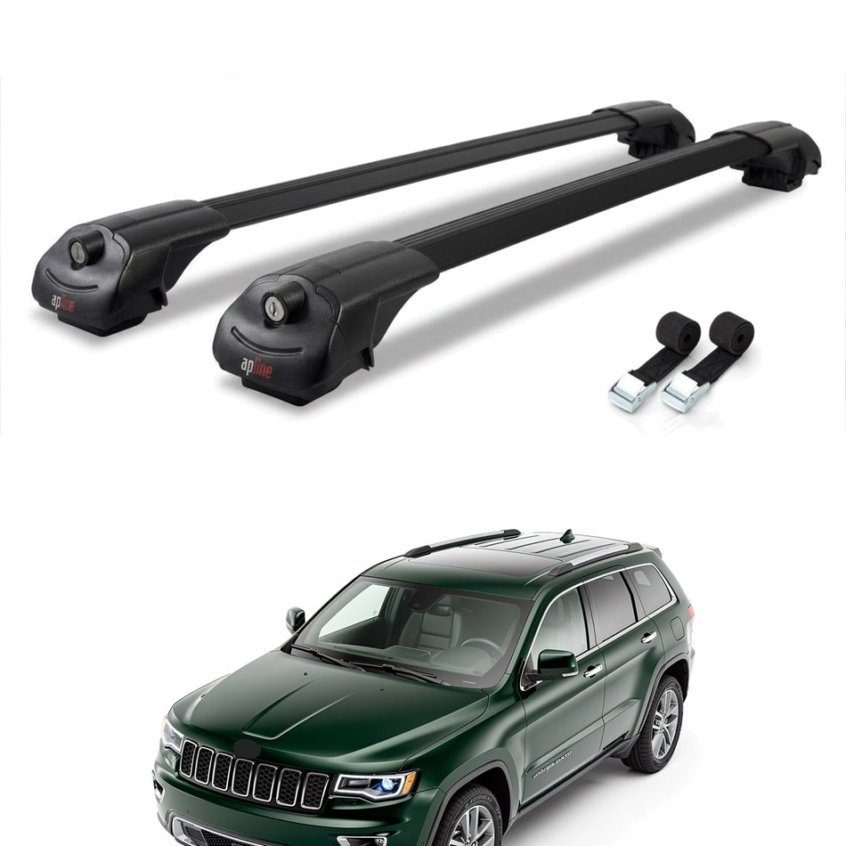 Roof Bars Compatible with Jeep Limited 2014-2025, Black, 2 Bars with Straps