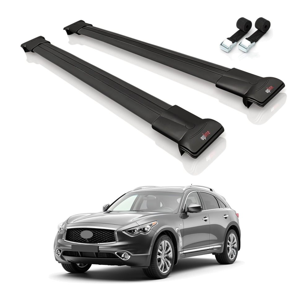 Roof Bars Compatible with Infiniti QX70 (S51) 2013-2017, Black, 2 Bars with Straps