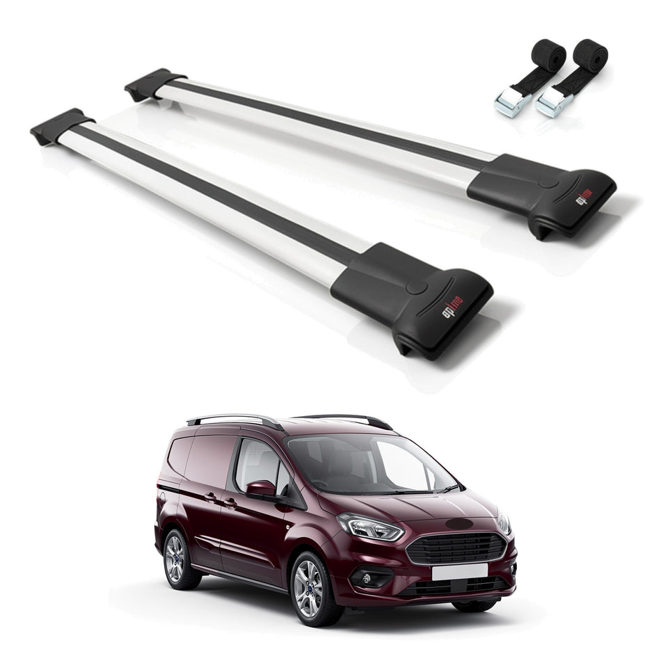 Roof Bars Compatible with Ford Transit/Tourneo Courier 2024-2025, Grey, 2 Bars with Straps