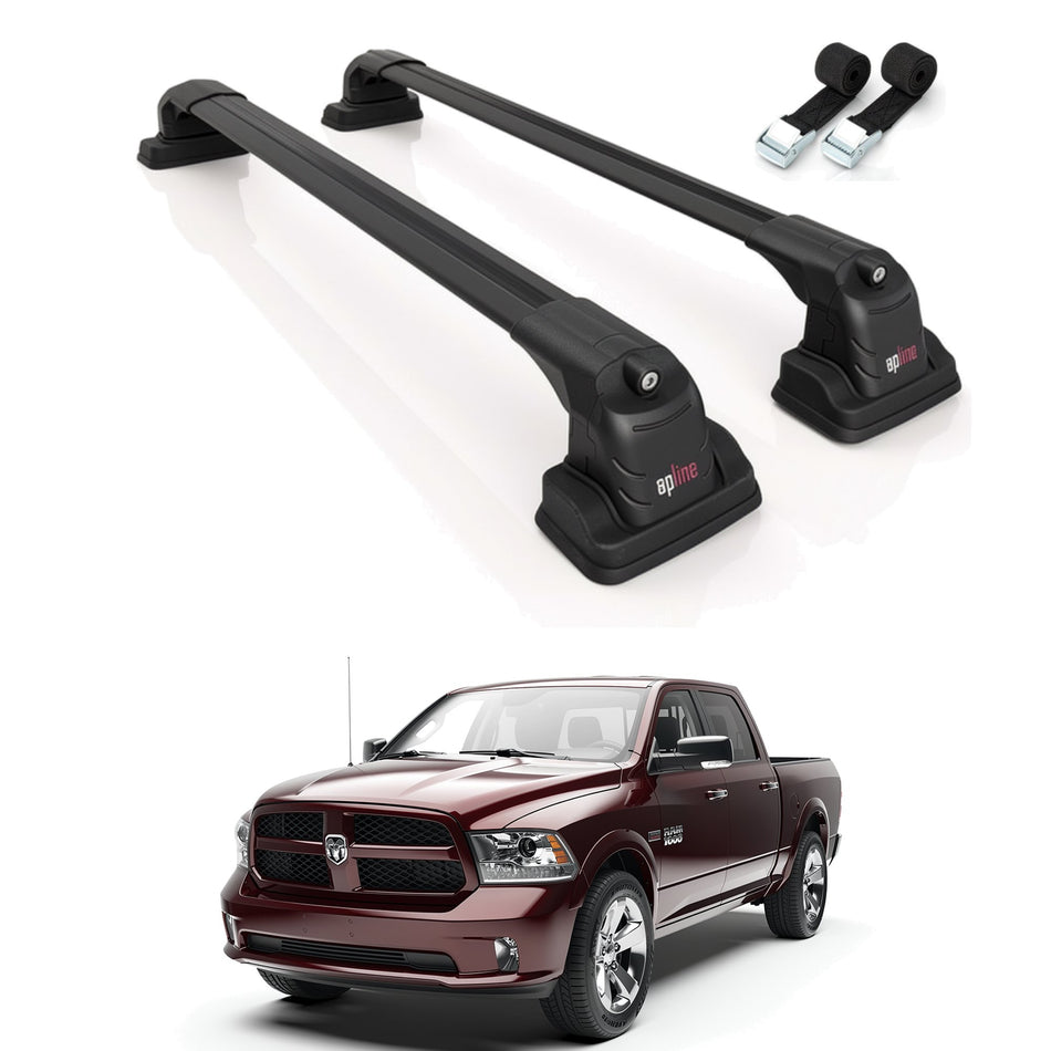 Roof Bars Compatible with Ram V1000 2010-2021, Black, 2 Bars with Straps
