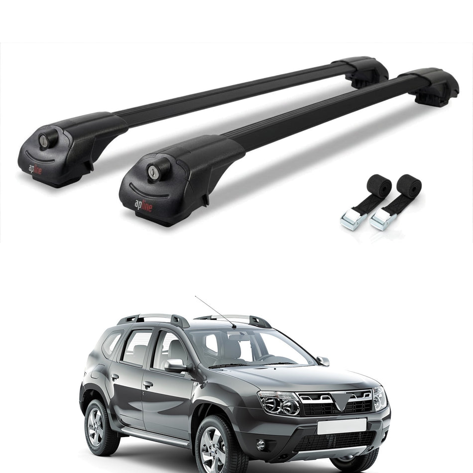 Roof Bars Compatible with Dacia Duster (HS) Pre-Facelift 2010-2013, Black, 2 Bars with Straps