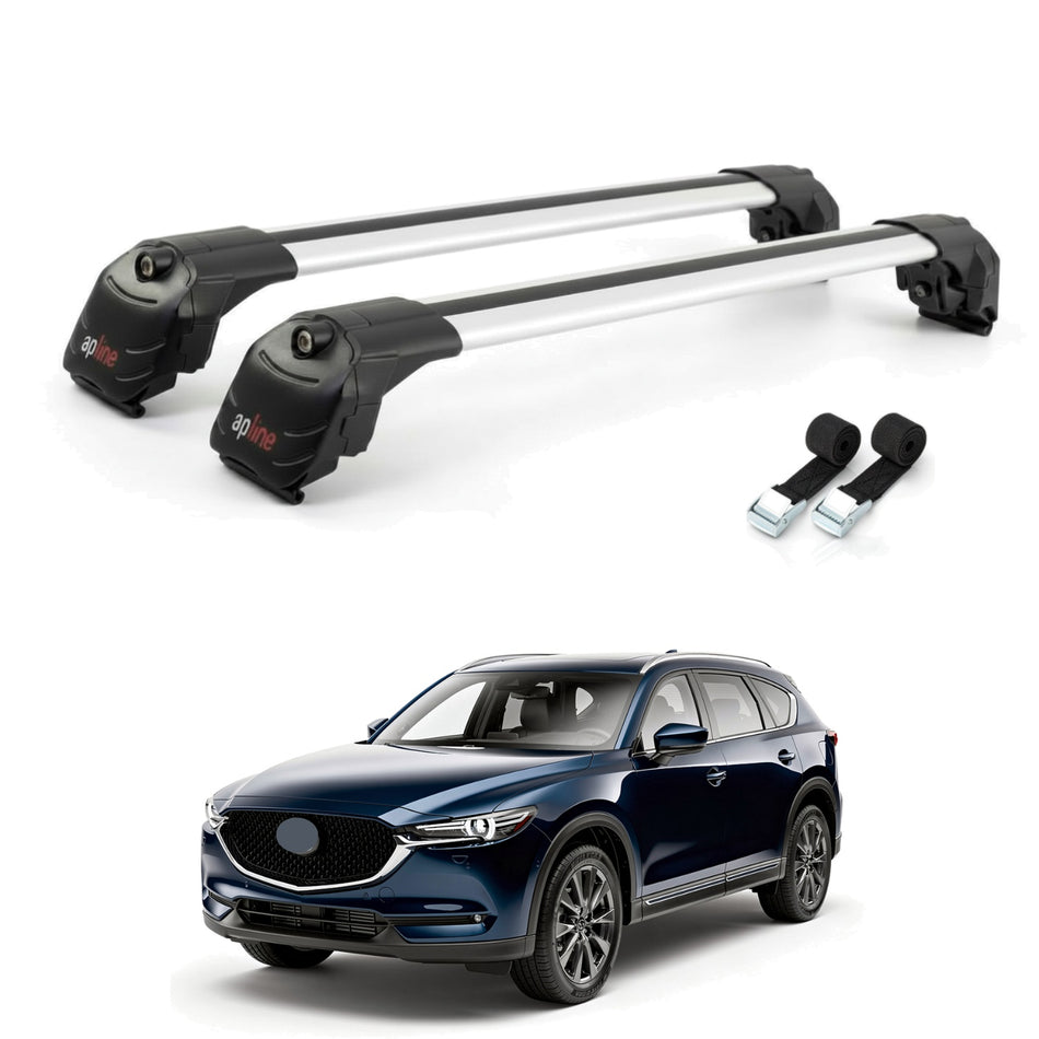 Roof Bars Compatible with Mazda CX-80 2024-2025, Grey, 2 Bars with Straps