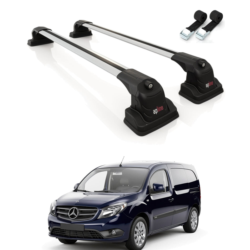 Roof Bars Compatible with Mercedes Benz Citan 2012-2021, Grey, 2 Bars with Straps