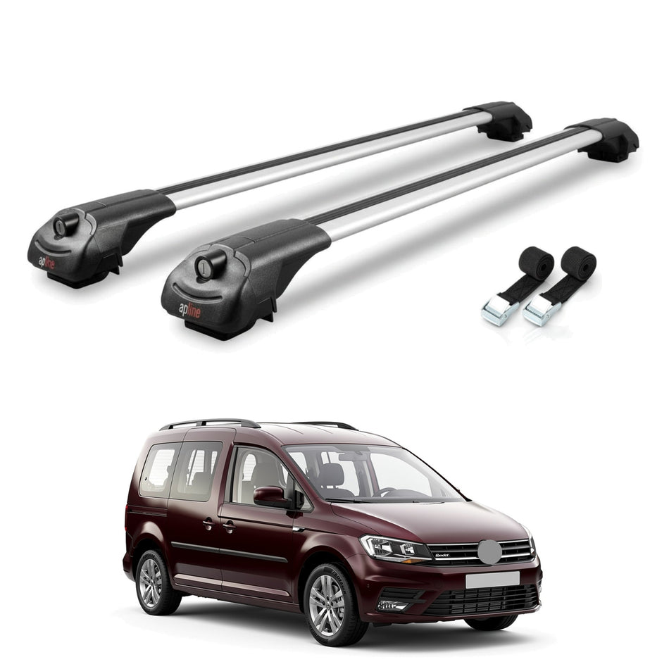 Roof Bars Compatible with Volkswagen Caddy 3 (SA) 2015-2019, Grey, 2 Bars with Straps.