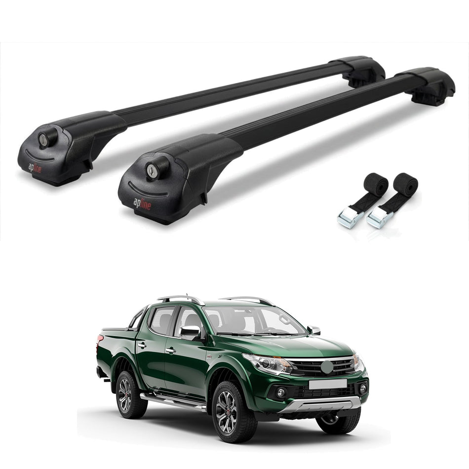 Roof Bars Compatible with Fiat Fullback 2016-2020, Black, 2 Bars with Straps