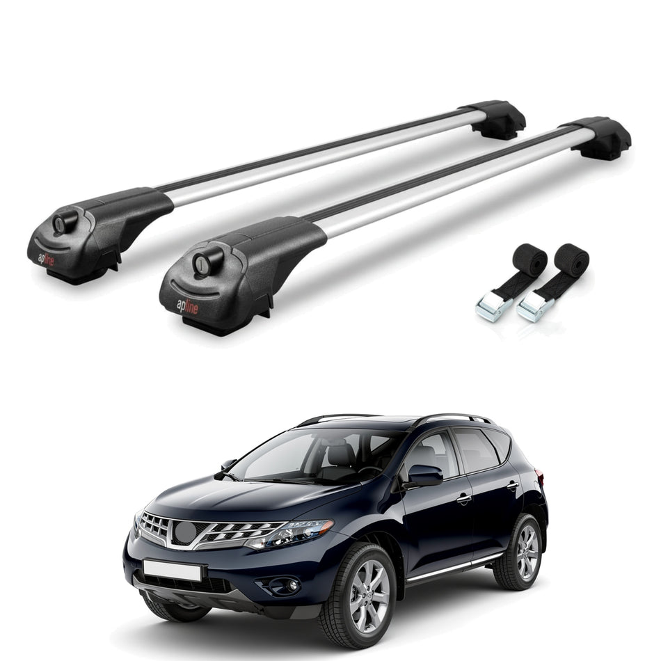 Roof Bars Compatible with Nissan Murano 2 (Z51) 2008-2014, Grey, 2 Bars with Straps.