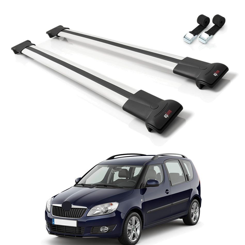 Roof Bars Compatible with Skoda Roomster 2006-2015, Grey, 2 Bars with Straps