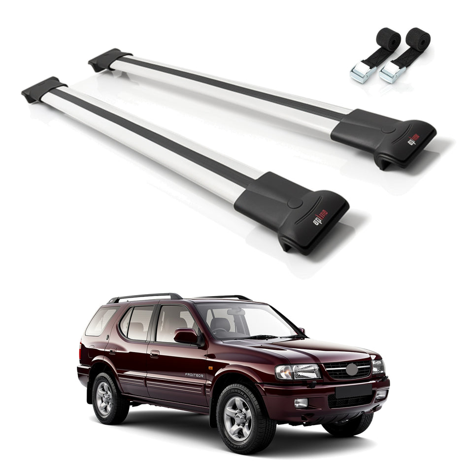 Roof Bars Compatible with Vauxhall Frontera 2 Sport 1999-2004, Grey, 2 Bars with Straps