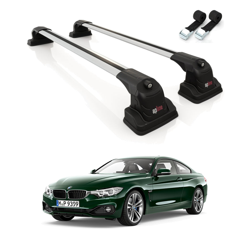 Roof Bars Compatible with BMW 4 Series (F32) 2014-2020, Grey, 2 Bars with Straps