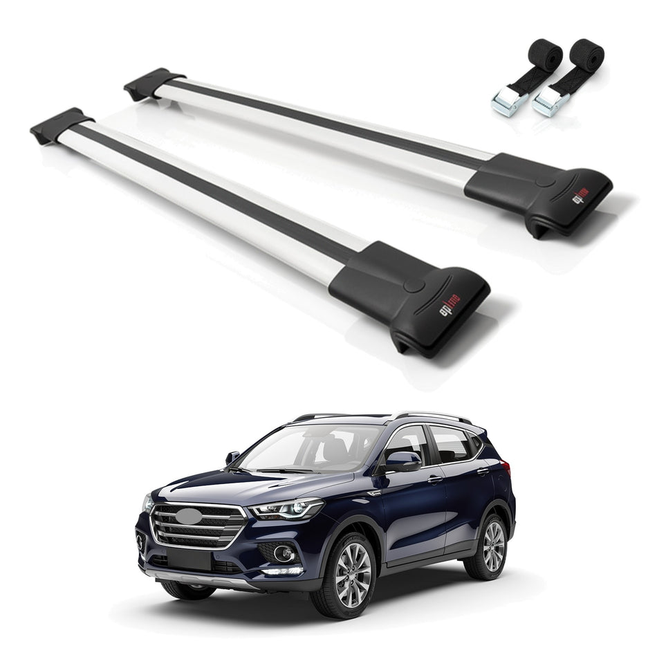 Roof Bars Compatible with Great Wall Haval H2 2019-2021, Grey, 2 Bars with Straps
