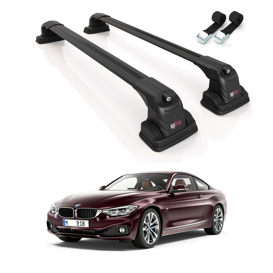 Roof Bars Compatible with BMW 4 Series (F32) 2014-2020, Black, 2 Bars with Straps