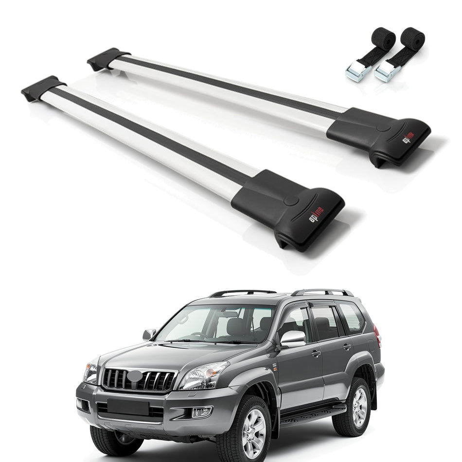Roof Bars Compatible with Toyota Land Cruiser Prado (J120) 2002-2006, Grey, 2 Bars with Straps