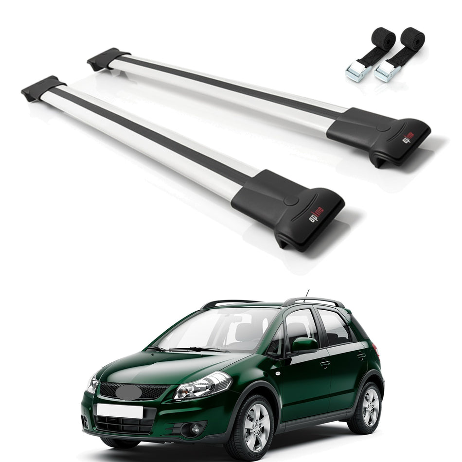 Roof Bars Compatible with Suzuki SX4 II (JY) 2006-2014, Grey, 2 Bars with Straps