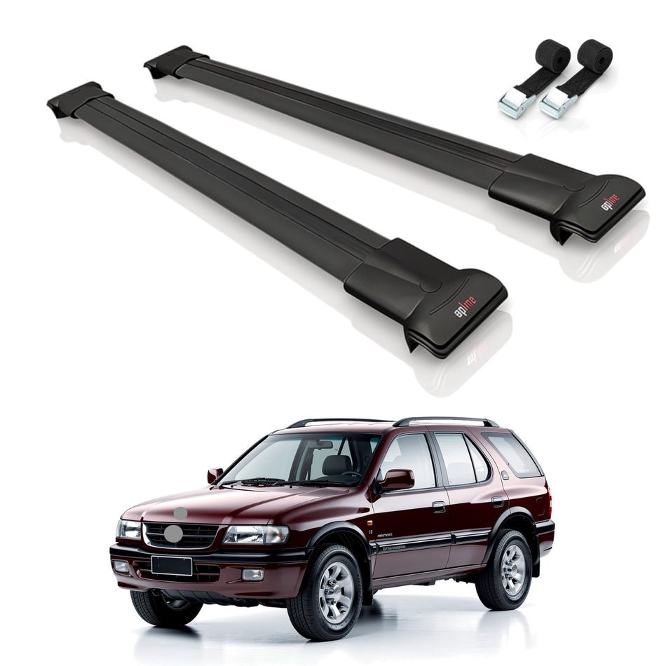 Roof Bars Compatible with Holden Frontera 1992-1998, Black, 2 Bars with Straps