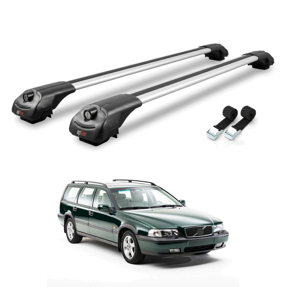 Roof Bars Compatible with Volvo XC70 1998-2000, Grey, 2 Bars with Straps.