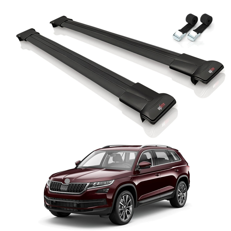 Roof Bars Compatible with Skoda Kodiaq 2017-2023, Black, 2 Bars with Straps