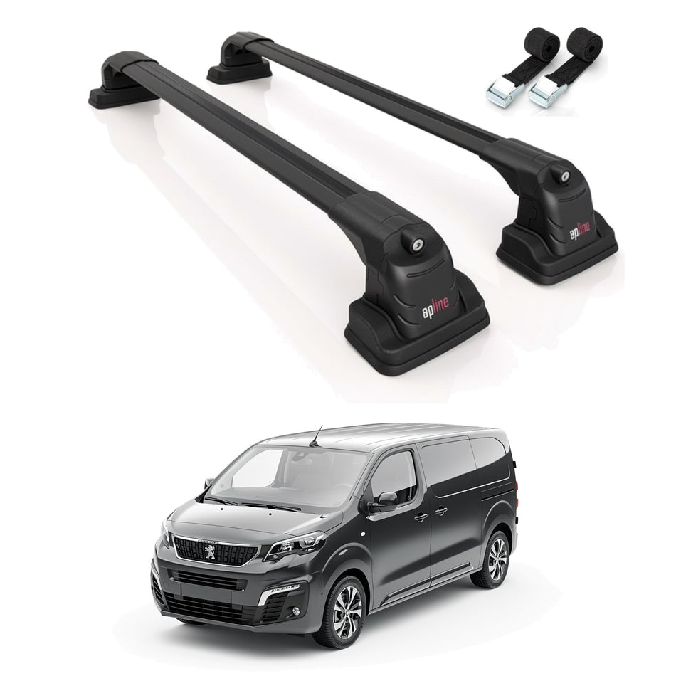 Roof Bars Compatible with Peugeot Expert VAN 2017-2025, Black, 2 Bars with Straps