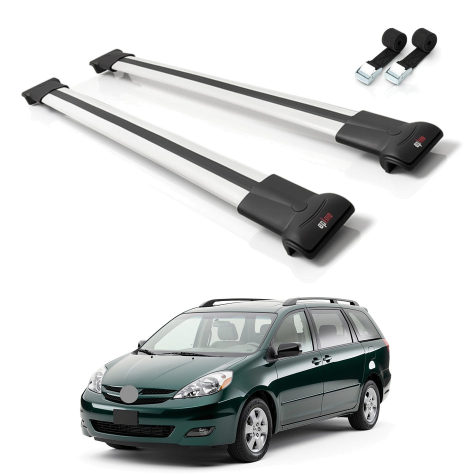 Roof Bars Compatible with Toyota Sienna 2 (XL20) 2004-2010, Grey, 2 Bars with Straps