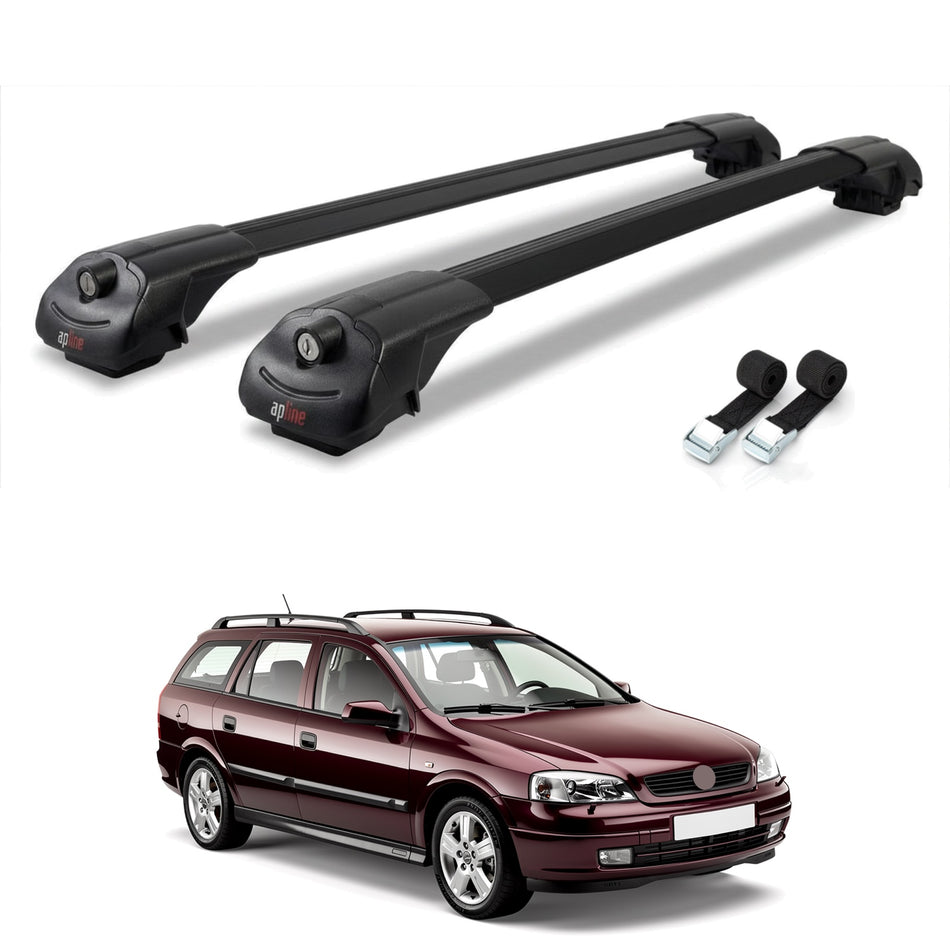 Roof Bars Compatible with Opel Astra G (T98) SW 1998-2004, Black, 2 Bars with Straps