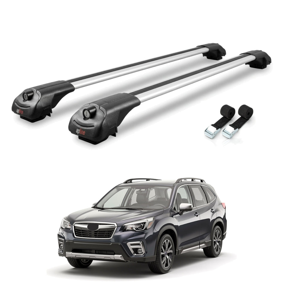 Roof Bars Compatible with Subaru Forester 5 (SK) 2019-2024, Grey, 2 Bars with Straps.