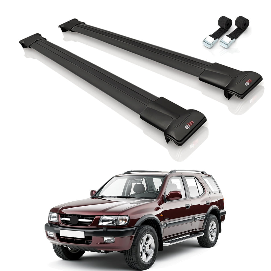 Roof Bars Compatible with Opel Frontera Sport 2 1999-2004, Black, 2 Bars with Straps