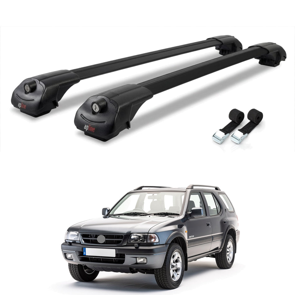 Roof Bars Compatible with Vauxhall Frontera 1992-1998, Black, 2 Bars with Straps