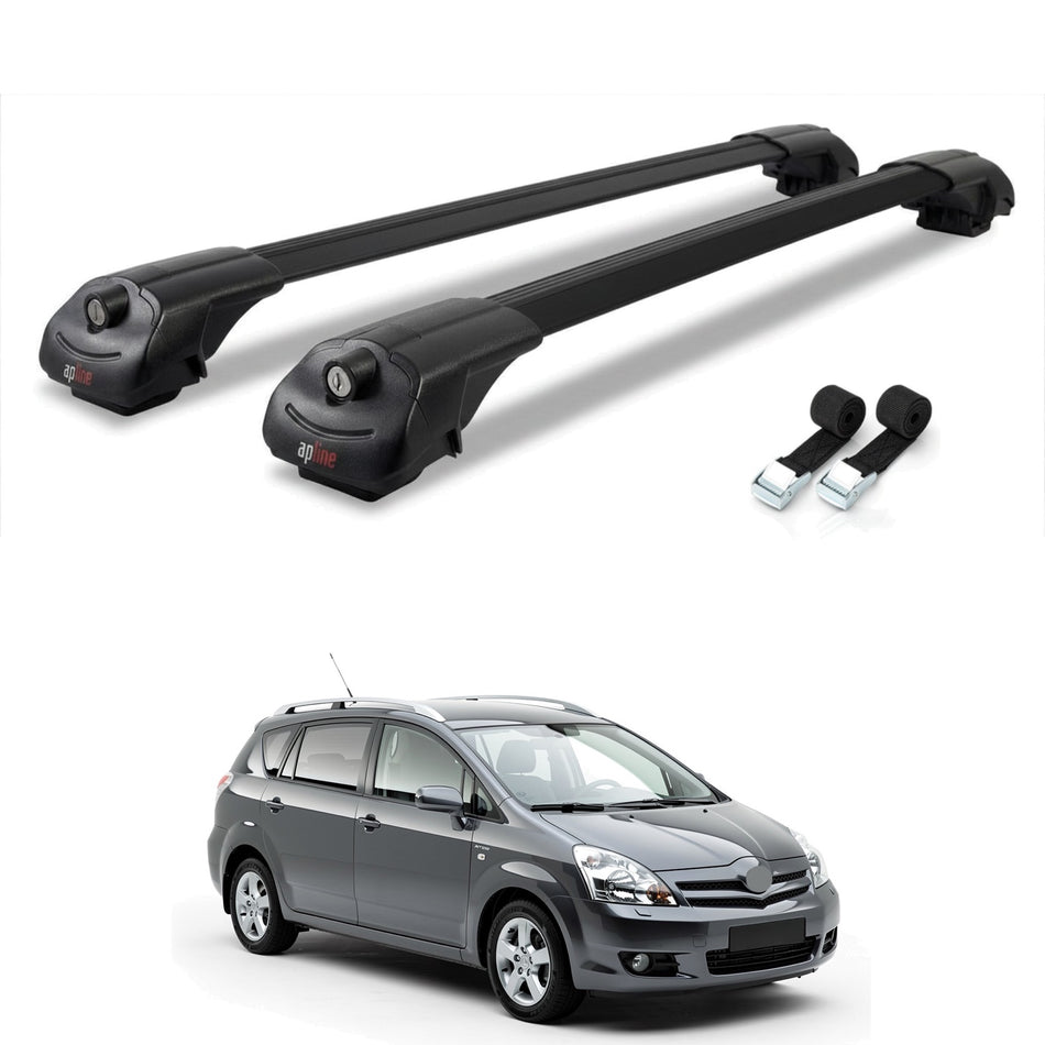 Roof Bars Compatible with Toyota Corolla Verso (E120) 2001-2004, Black, 2 Bars with Straps