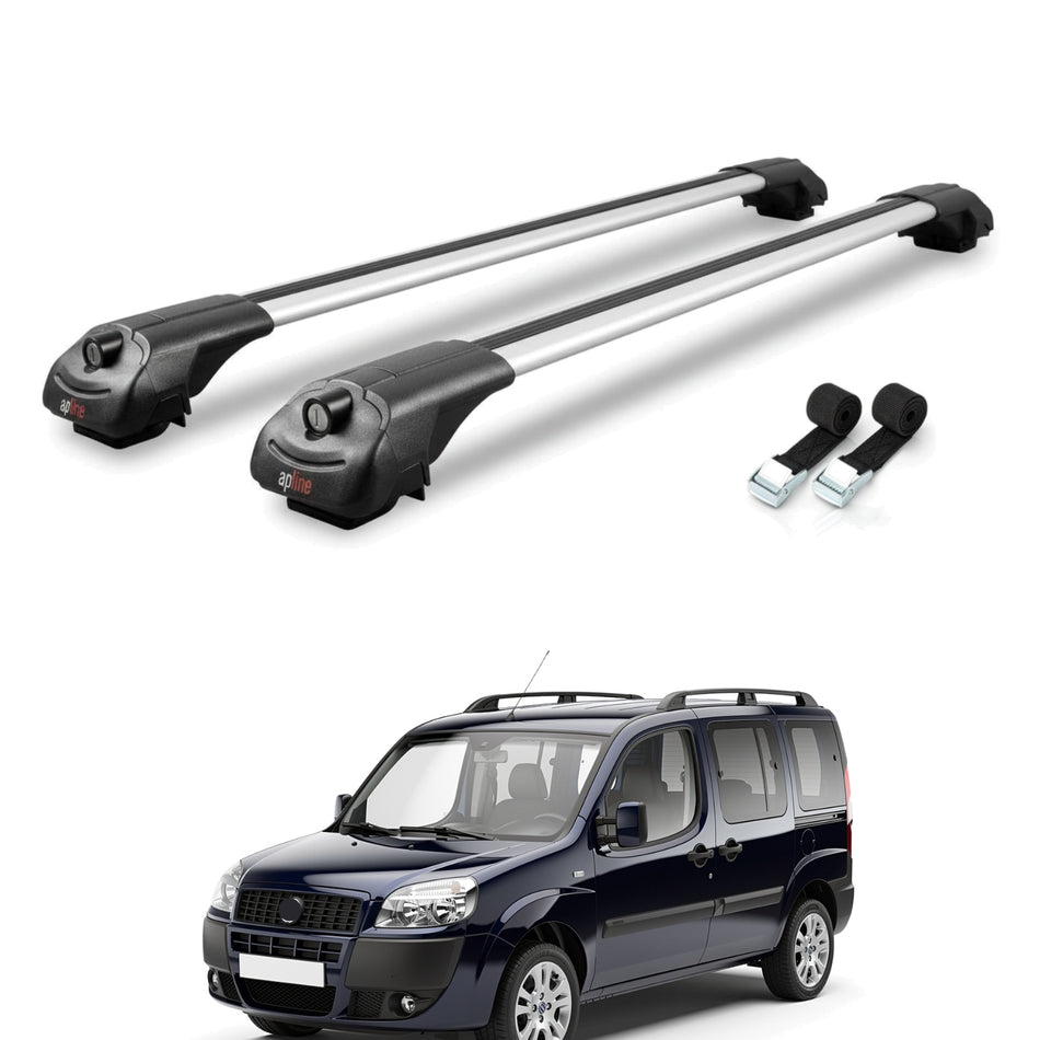 Roof Bars Compatible with Fiat Doblo 2000-2009, Grey, 2 Bars with Straps.