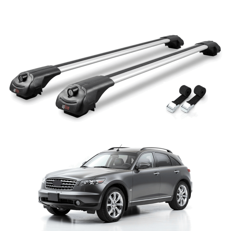 Roof Bars Compatible with Infiniti FX (S50) 2003-2008, Grey, 2 Bars with Straps.