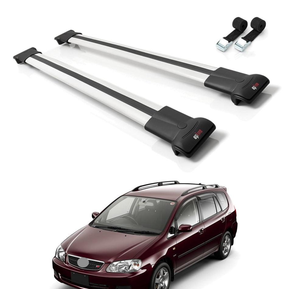 Roof Bars Compatible with Toyota Corolla Spacio (E110) 1997-2001, Grey, 2 Bars with Straps